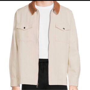Men's Classic Beige Shirt Jacket with Brown Collar